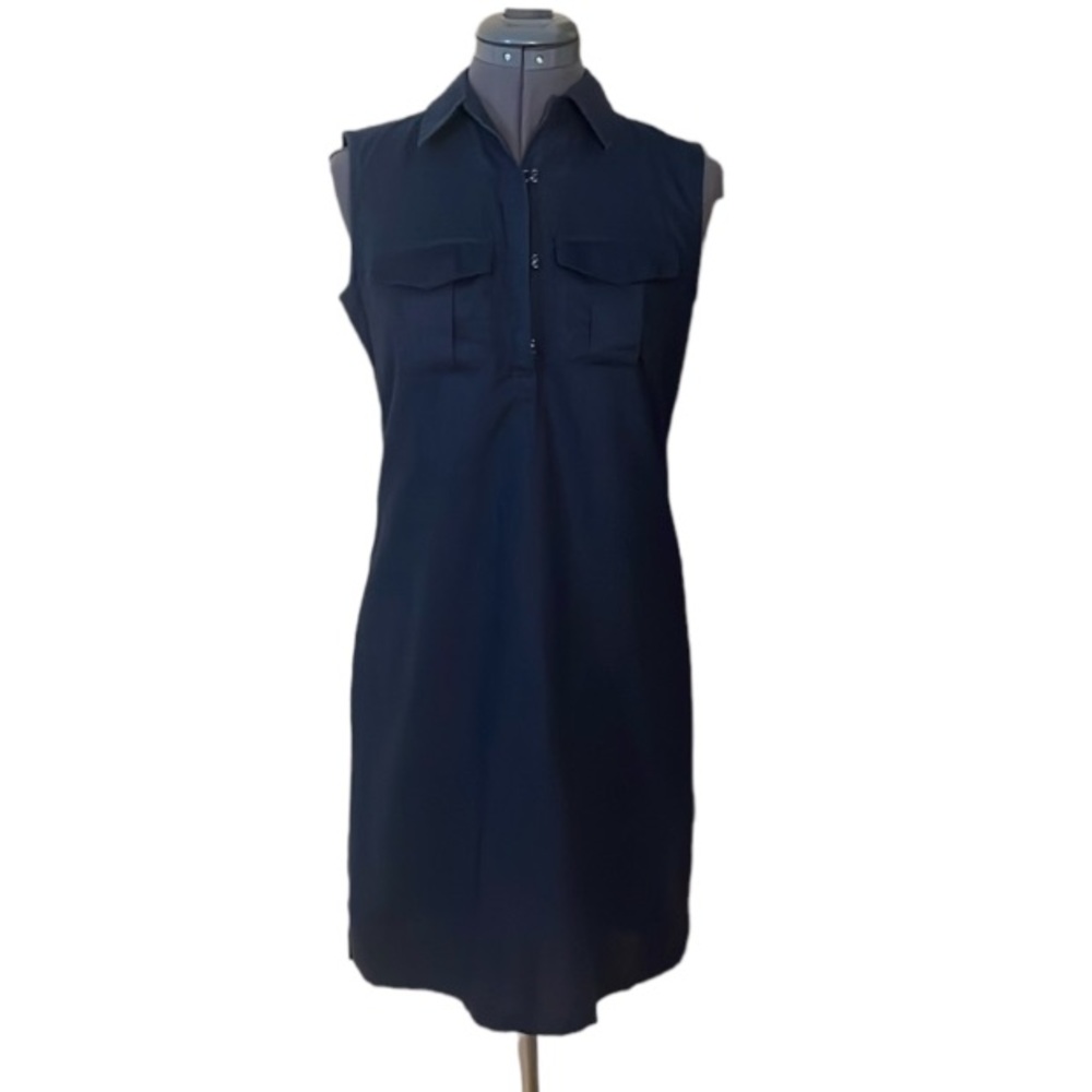 Nautica Navy Blue Cotton Linen Sleeveless Shift Dress Size XS